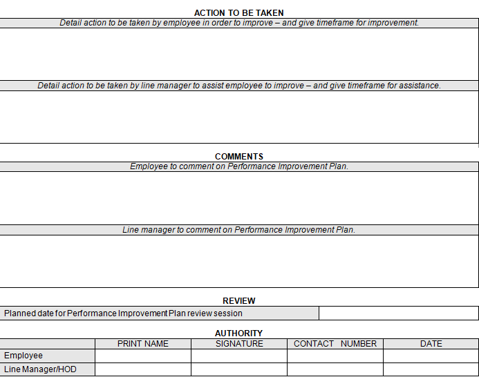 performance improvement plan