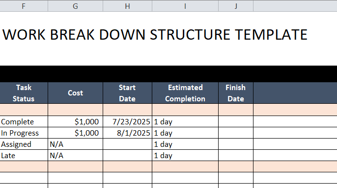 work break down structure template